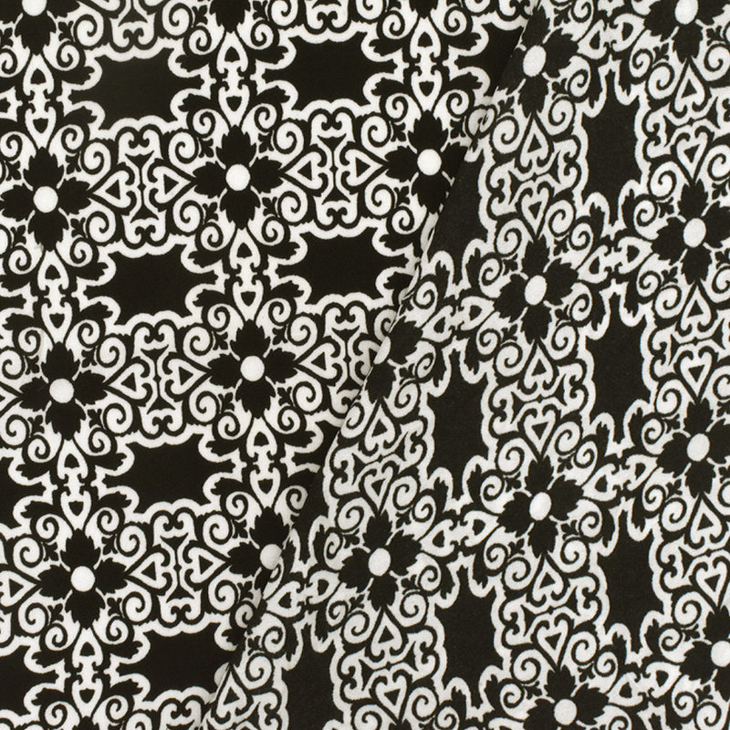 Basic Black-Ivory Floral Baroque Printed Polyester Georgette Woven Fabric