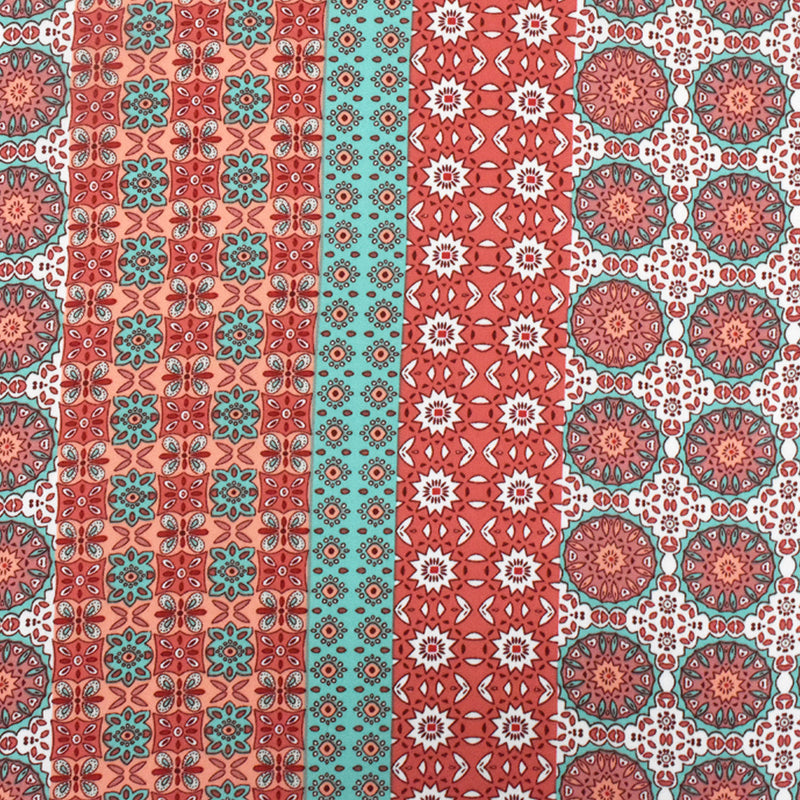 Carol Pink-Teal-Multi Moroccan Printed Polyester Georgette Woven Fabric