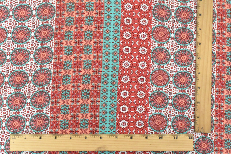 Carol Pink-Teal-Multi Moroccan Printed Polyester Georgette Woven Fabric