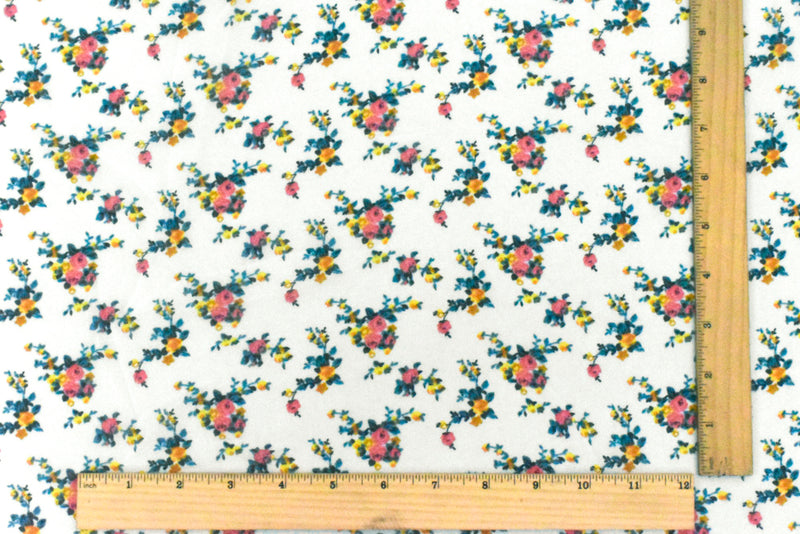 Paper White-Green-Multi Floral Printed Polyester Chiffon Woven Fabric
