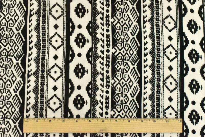 Milk Ivory-Black Aztec Printed Polyester Georgette Woven Fabric