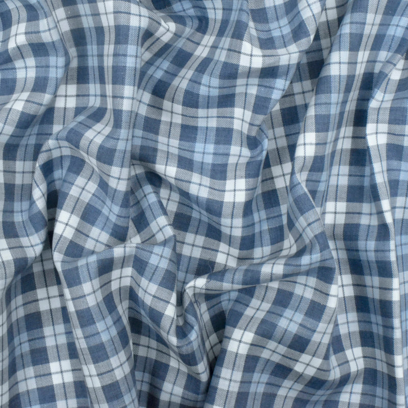 4 YD PC-Blue-Navy-White Plaid Cotton Twill Woven Fabric