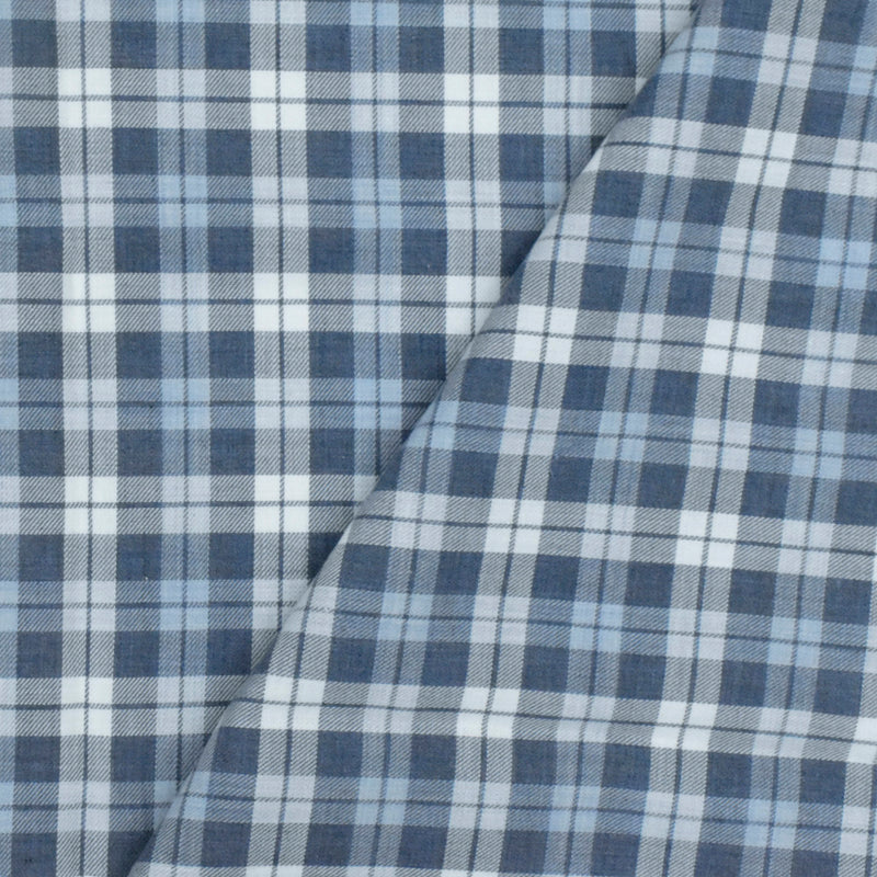 4 YD PC-Blue-Navy-White Plaid Cotton Twill Woven Fabric