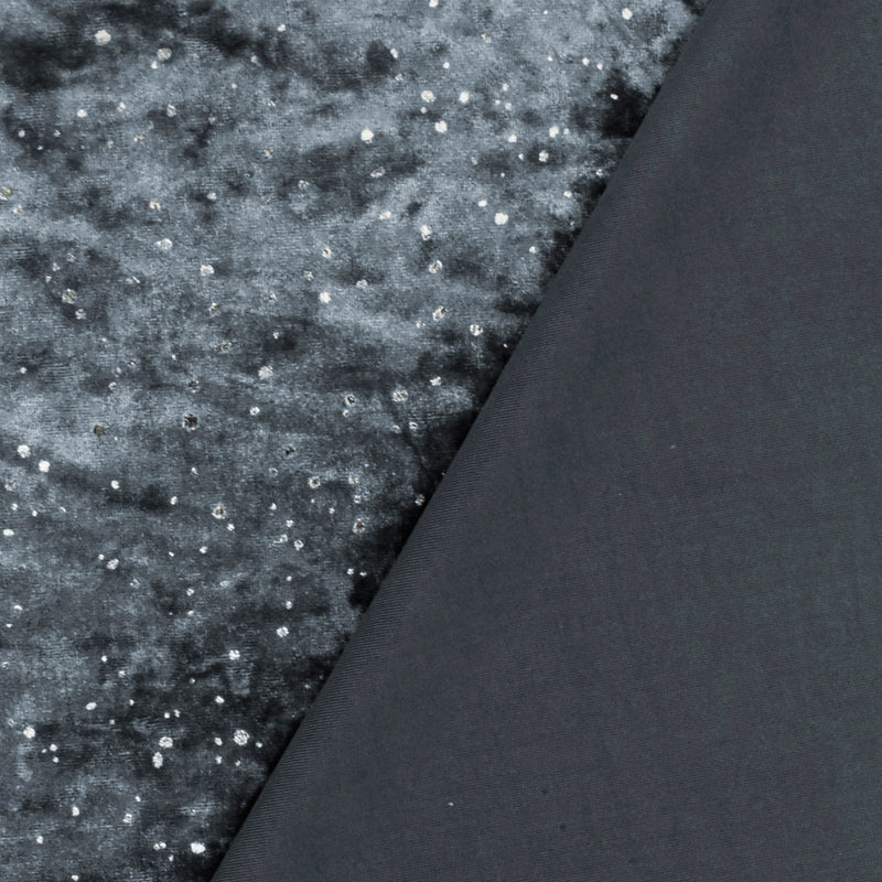Galaxy Blue-Silver Drip Dot Pattern Printed Stretch Velvet Knit Fabric