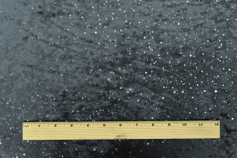 Galaxy Blue-Silver Drip Dot Pattern Printed Stretch Velvet Knit Fabric