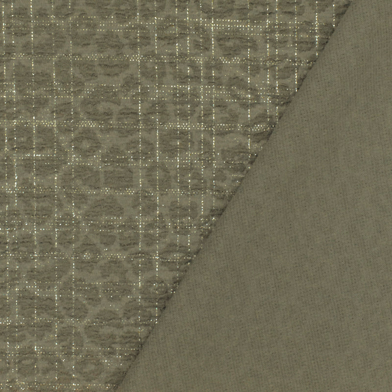 Green-Silver Crinkle Leopard Metallic Plaid Stretch Double Knit Fabric