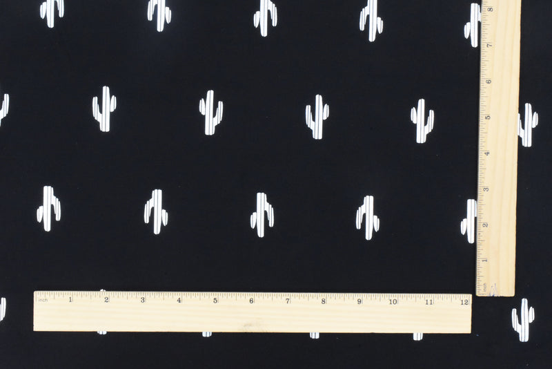 Black-Silver Famous Maker Cactus Print Stretch Tricot Swimwear Knit Fabric