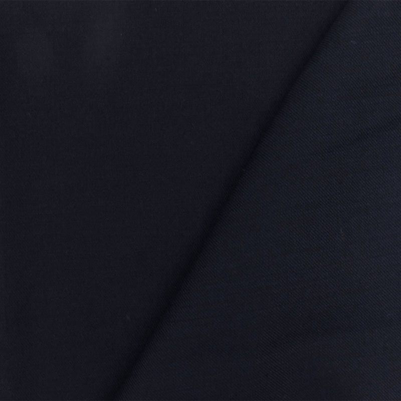 Dark Navy Blue Solid Wool-Poly Twill Woven Suiting Fabric