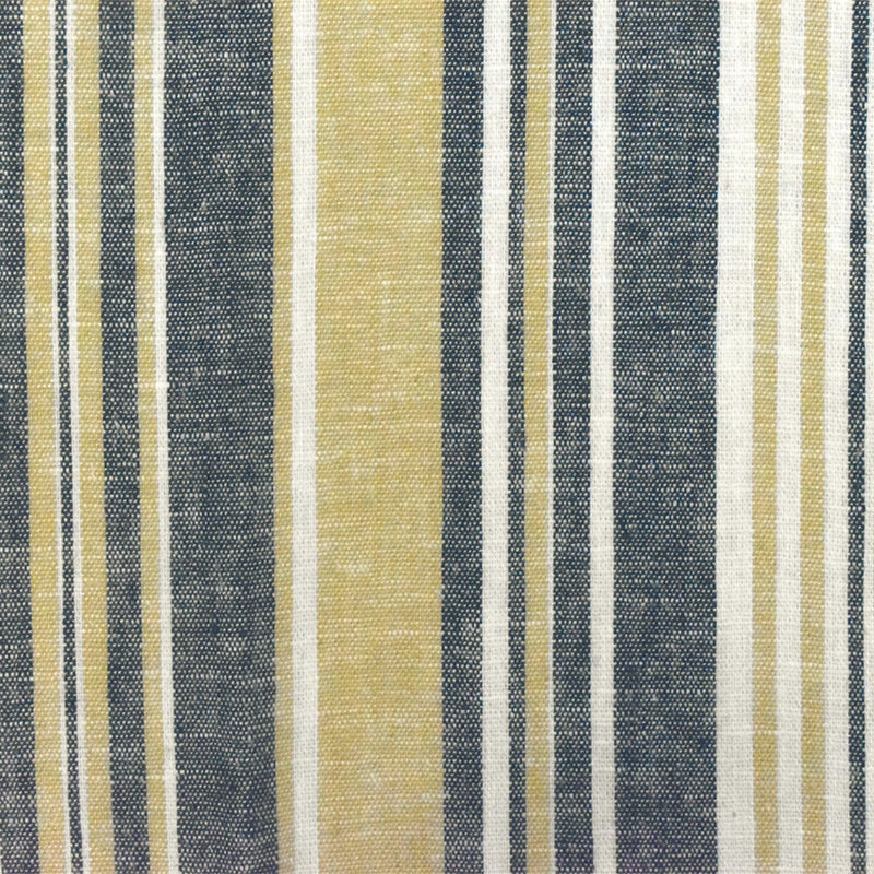 5 YD PC-Dijon Yellow-Blue-White Striped Linen Cotton Shirting Woven Fabric