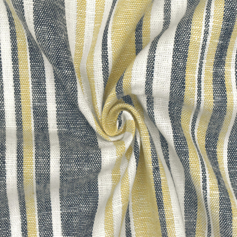 5 YD PC-Dijon Yellow-Blue-White Striped Linen Cotton Shirting Woven Fabric