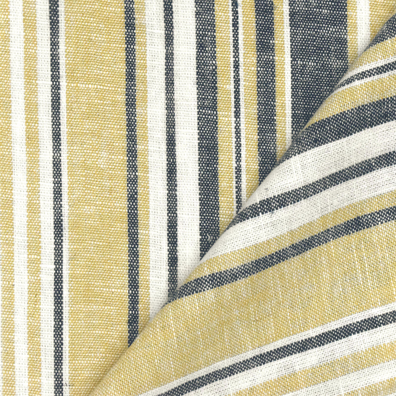 5 YD PC-Dijon Yellow-Blue-White Striped Linen Cotton Shirting Woven Fabric