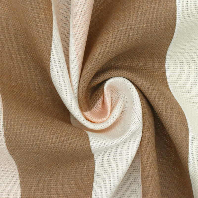 Beige-Pink-Multi Stripe Printed Slub Cotton Woven Shirting Fabric