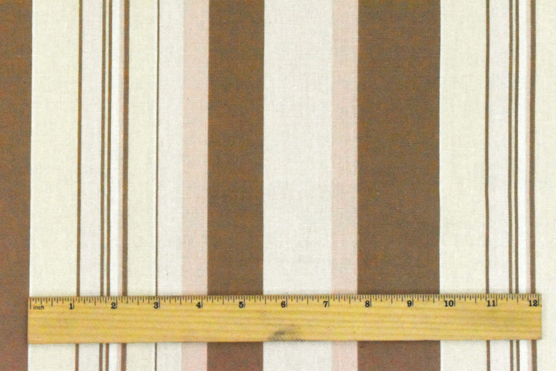 Beige-Pink-Multi Stripe Printed Slub Cotton Woven Shirting Fabric