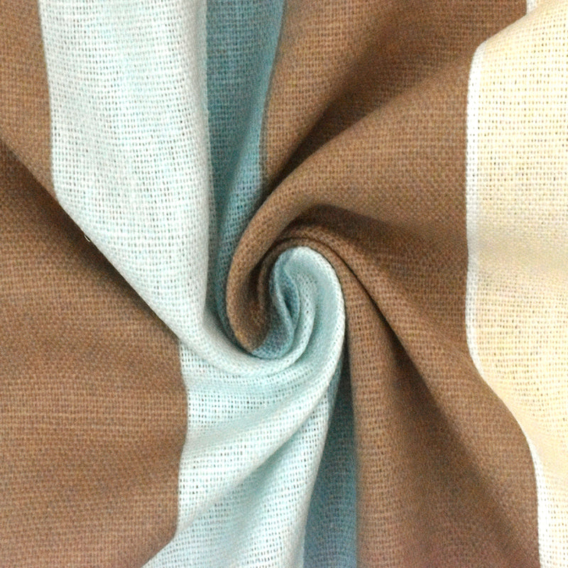 Brown-Blue-Multi Stripe Printed Slub Cotton Woven Shirting Fabric