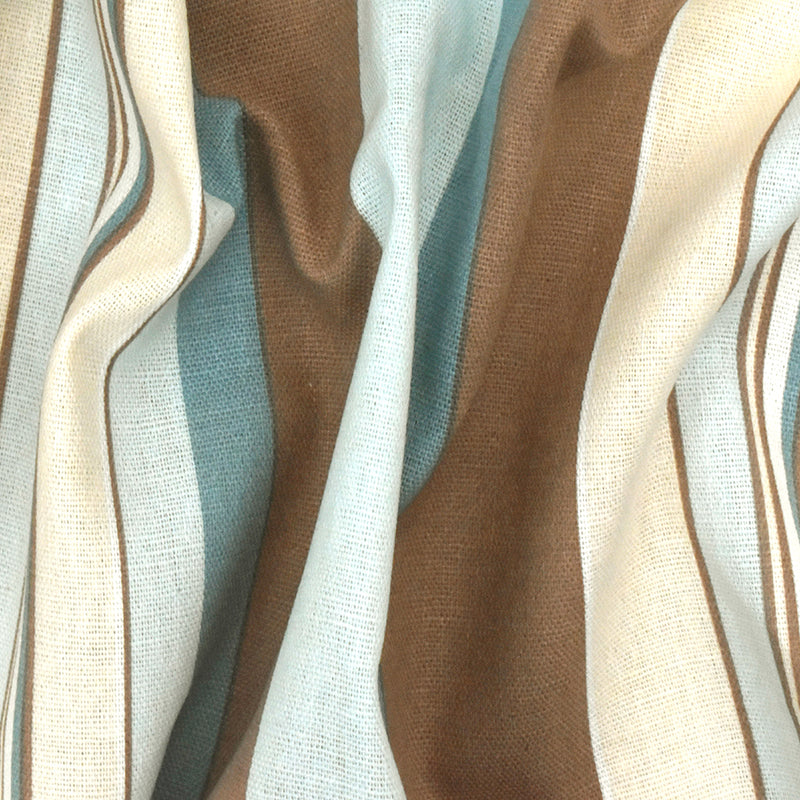 Brown-Blue-Multi Stripe Printed Slub Cotton Woven Shirting Fabric