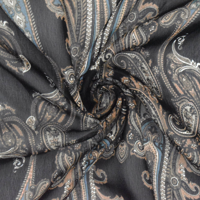 Black-Blue-Multi Famous Designer Paisley Printed Rayon Chiffon Fabric
