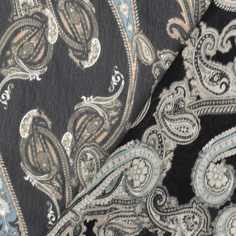 Black-Blue-Multi Famous Designer Paisley Printed Rayon Chiffon Fabric