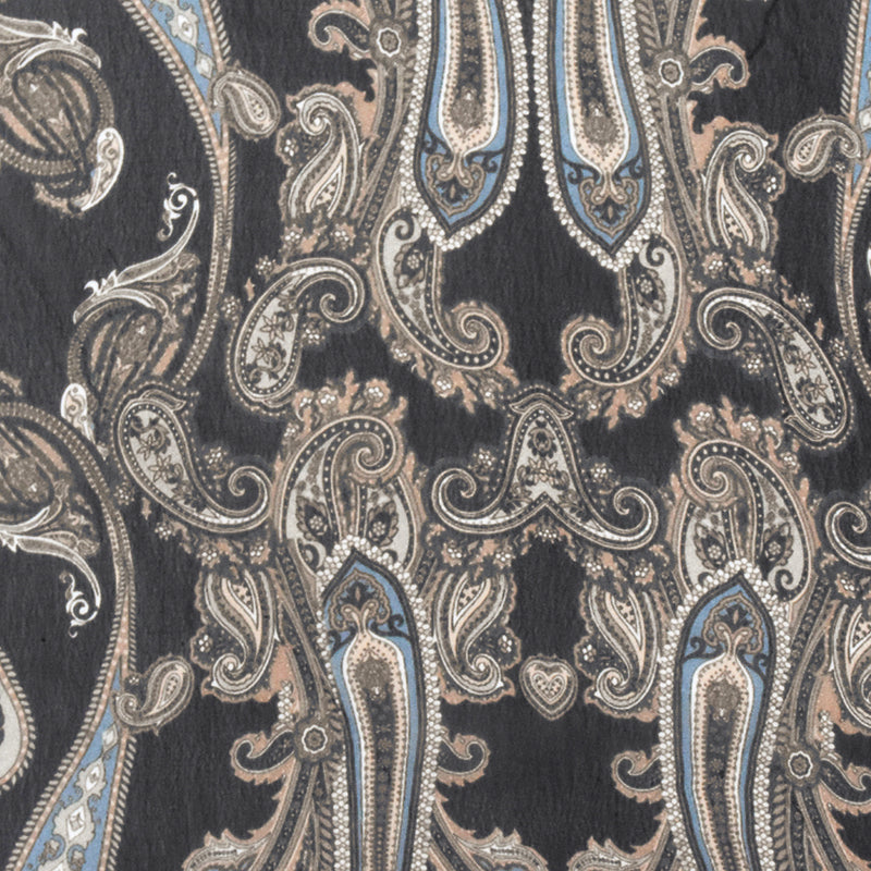 Black-Blue-Multi Famous Designer Paisley Printed Rayon Chiffon Fabric