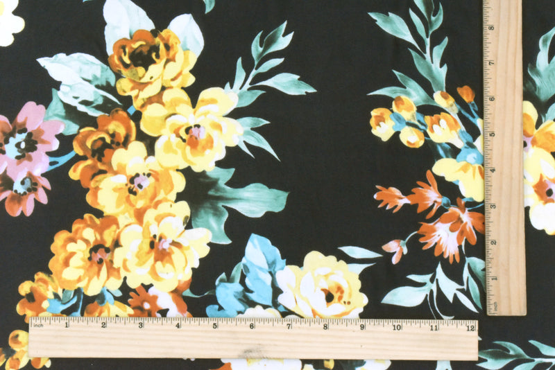 2 1/2 YD PC-Black-Multi Famous Designer Floral Print Viscose Chiffon Woven Fabric