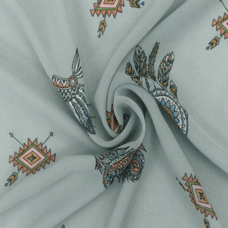 Ash Mist Blue-Multi Famous Designer Dream Catcher Printed Chiffon Fabric
