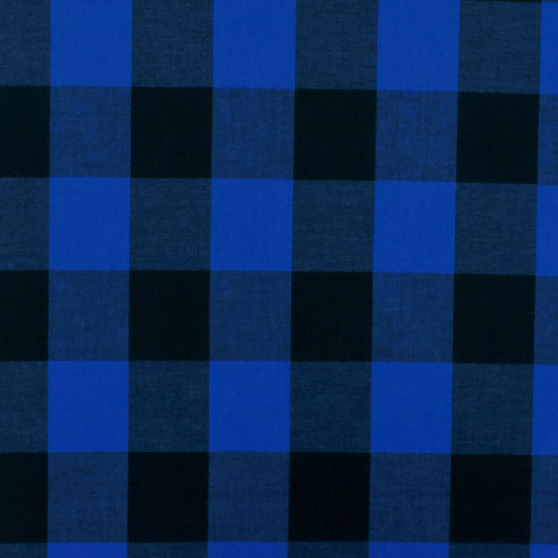 Cobalt Blue-Black Gingham Poplin Shirting Woven Fabric