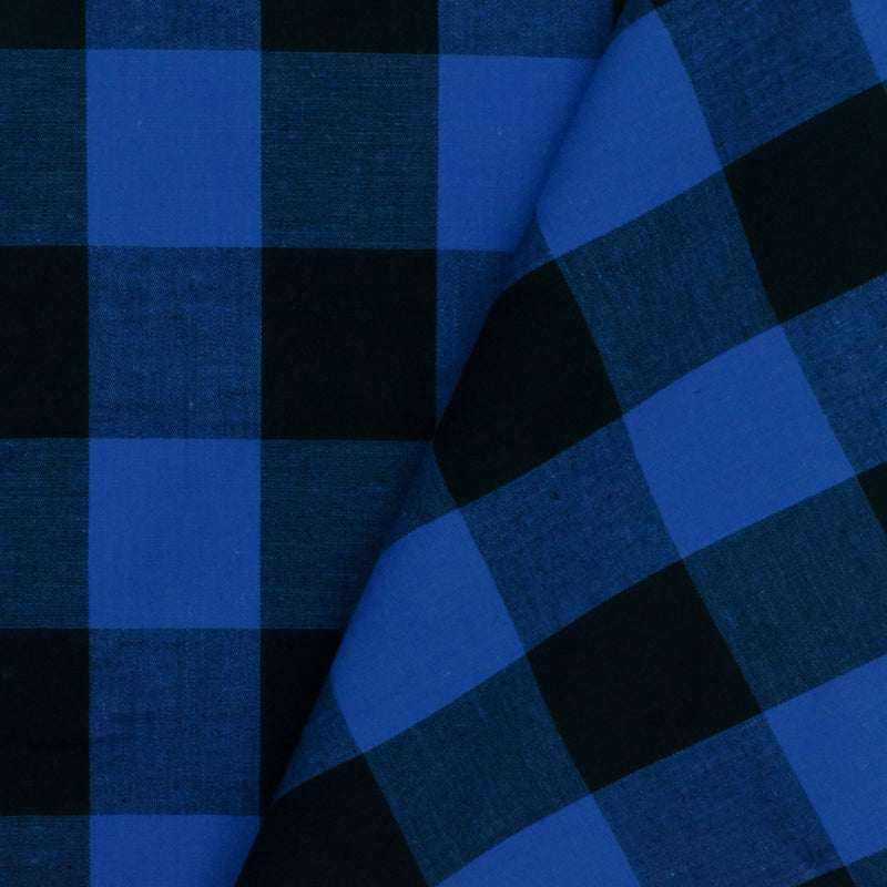 Cobalt Blue-Black Gingham Poplin Shirting Woven Fabric