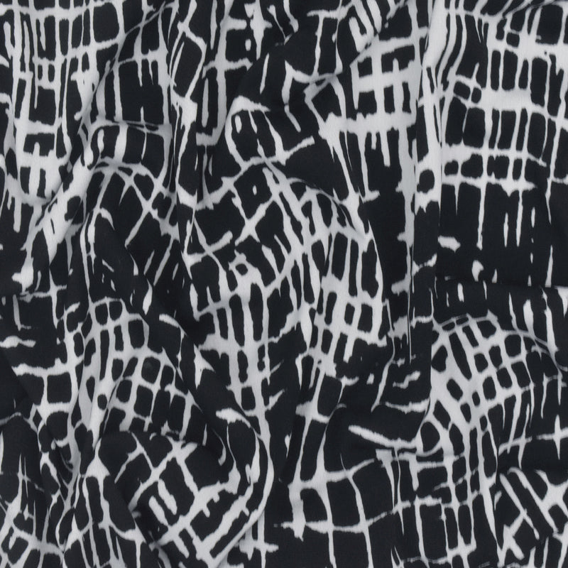 Black-White Famous Designer Abstract Cross Hatch Printed ITY Knit Fabric