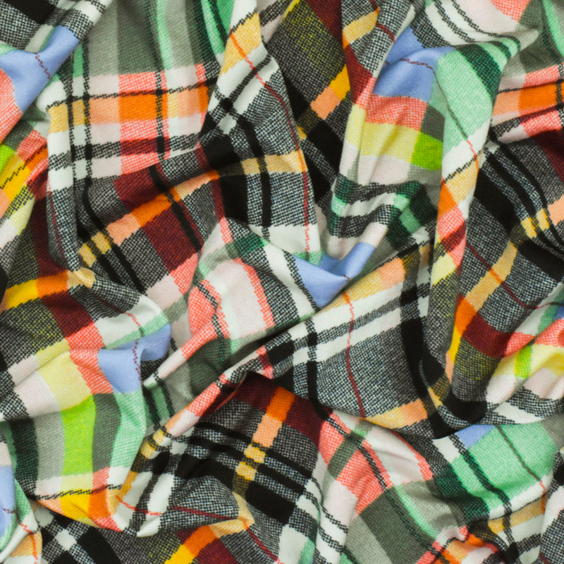 Black-Green-Muti Plaid Printed Stretch Polyspan Jersey Knit Fabric