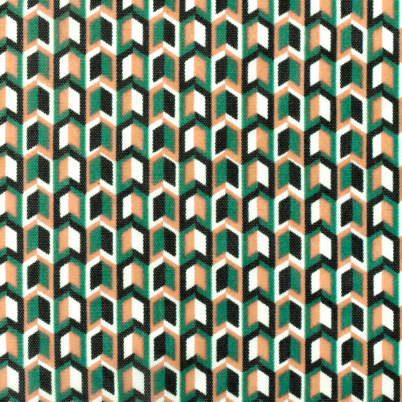 Green-White-Multi Arrow Printed Stretch Polyester Mesh Knit Fabric