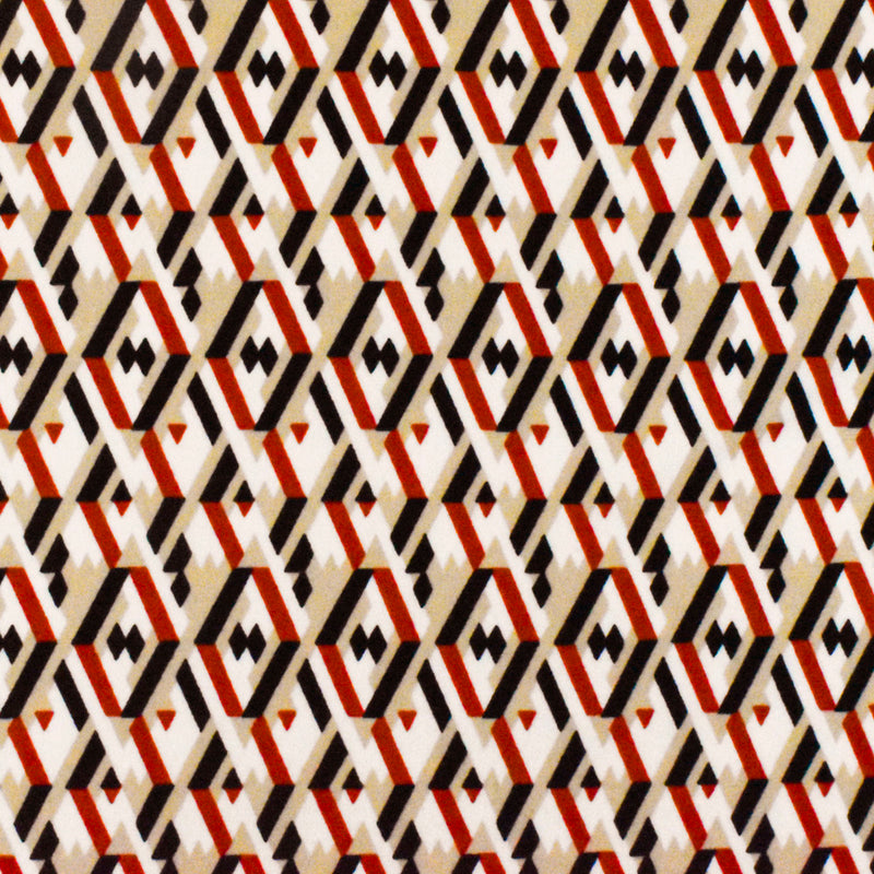 Taupe Beige-Red-Multi Geometry 3D Printed Stretch Polyester ITY Knit Fabric