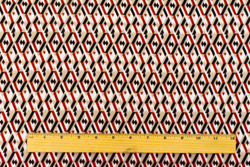 Taupe Beige-Red-Multi Geometry 3D Printed Stretch Polyester ITY Knit Fabric