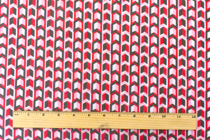 Red-Black-Multi Arrow Printed Stretch Polyester Mesh Knit Fabric