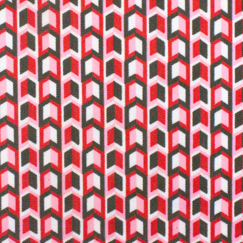Red-Black-Multi Arrow Printed Stretch Polyester Mesh Knit Fabric
