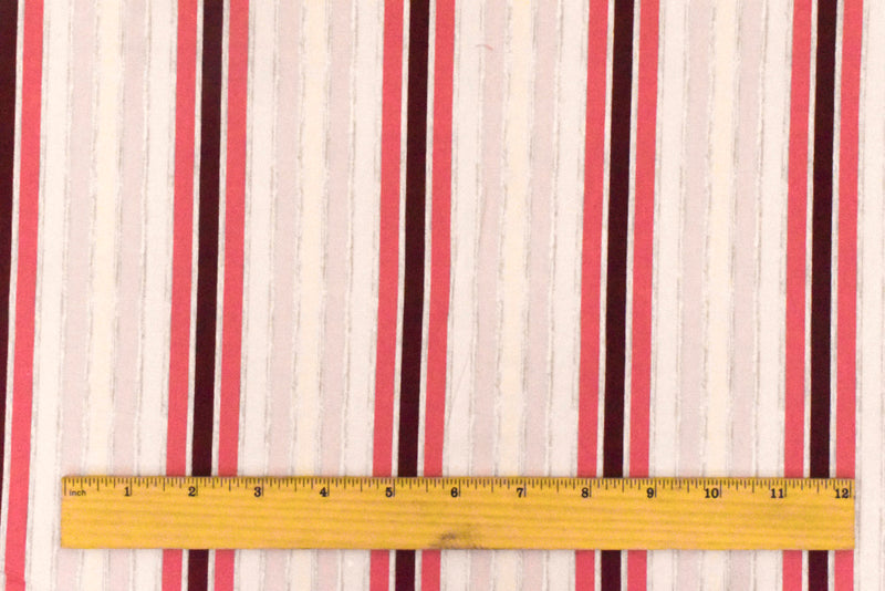 Light Pink-Gray-Multi Stripe Printed Stretch Cotton Poplin Woven Fabric
