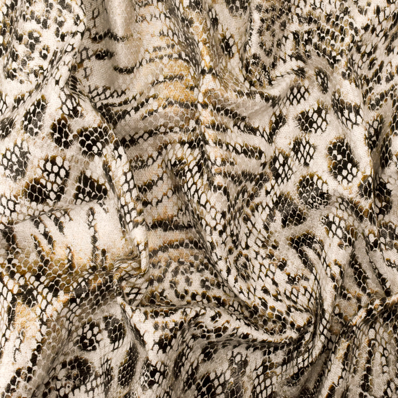 Beige-Black-Multi Reptile Skin Printed Linen Blend Woven Fabric