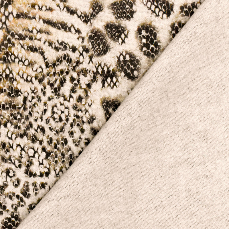 Beige-Black-Multi Reptile Skin Printed Linen Blend Woven Fabric