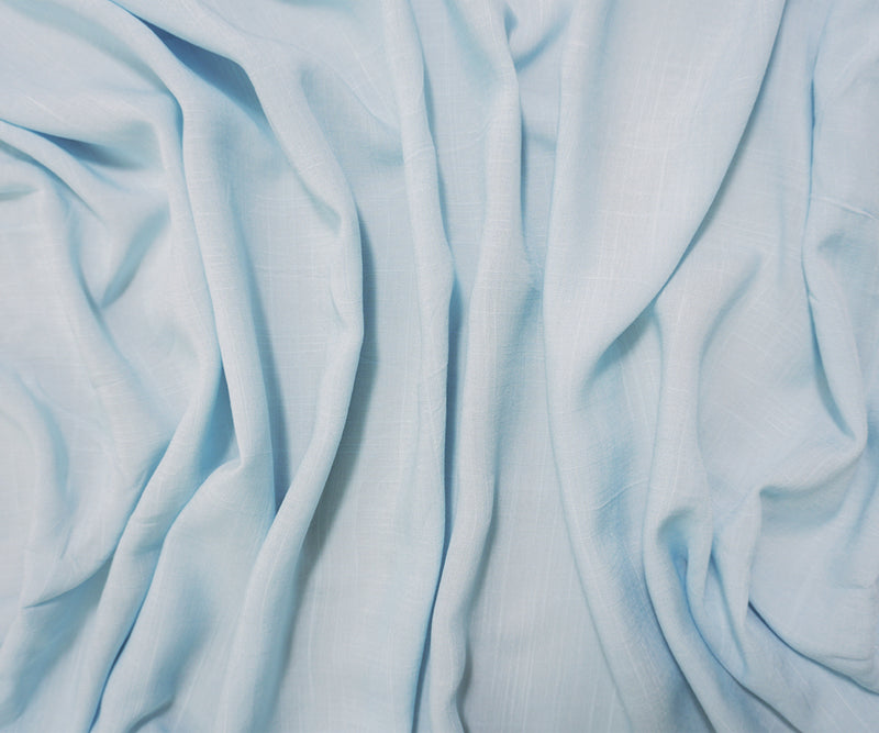 Light Blue Rayon Solid Cross Hatch Linen-Look Challis Woven Fabric