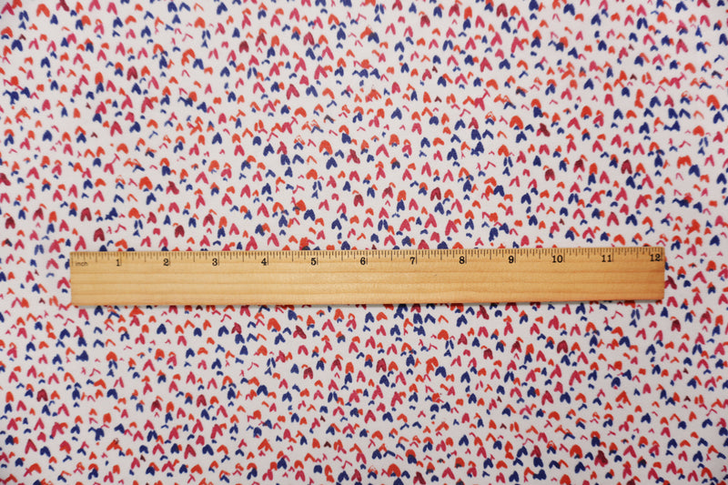 White-Red-Multi Poly Heart Printed Chiffon Woven Fabric