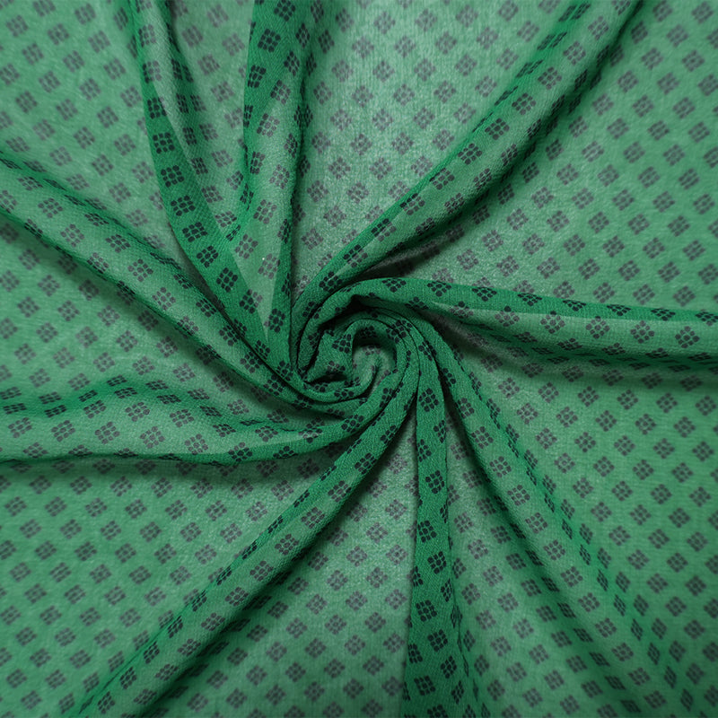 Green-Black Poly Diamond Printed Chiffon Woven Fabric