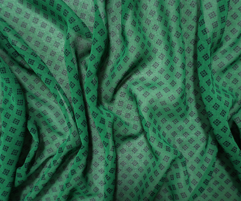 Green-Black Poly Diamond Printed Chiffon Woven Fabric