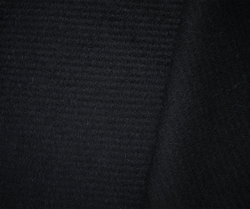 Deep Blue-Black Wool Poly Stripe Brushed Woven Jacketing Fabric