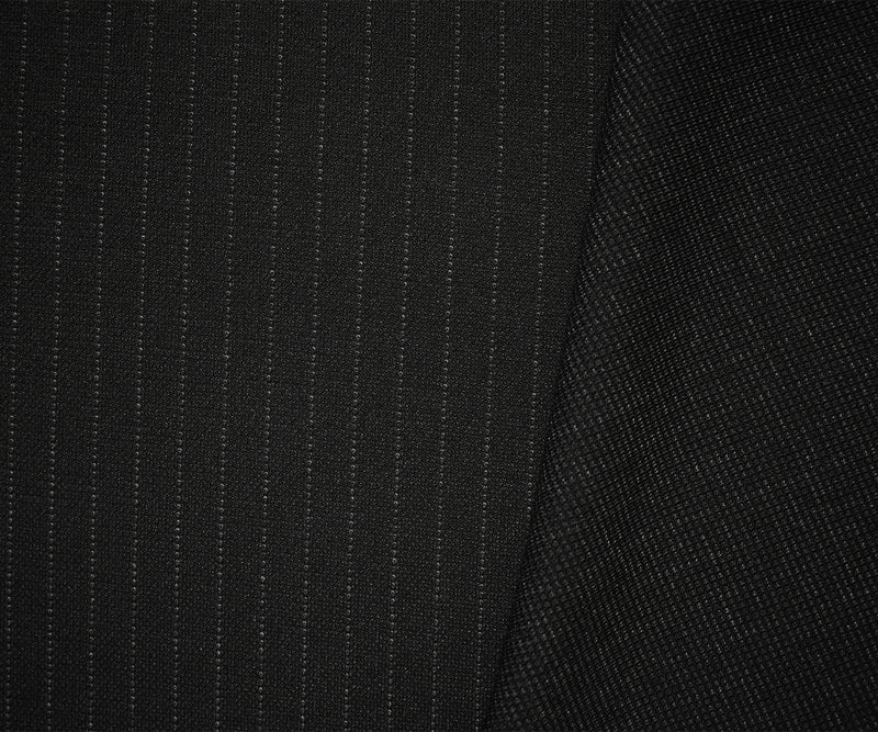 Black-Gray Poly Wool Spandex Stretch Stripe Double Knit Fabric