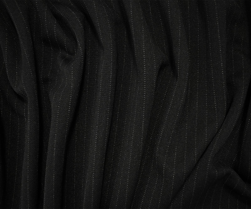 Black-Gray Poly Wool Spandex Stretch Stripe Double Knit Fabric