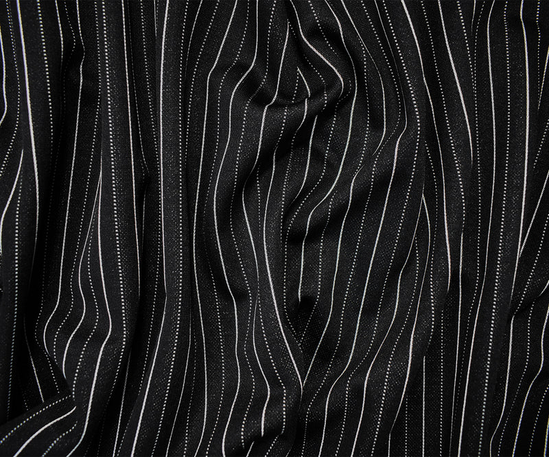 Black-White Poly Wool Spandex Stretch Stripe Double Knit Fabric