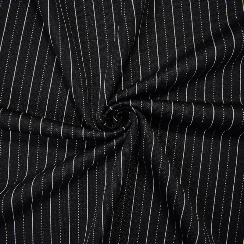 Black-White Poly Wool Spandex Stretch Stripe Double Knit Fabric