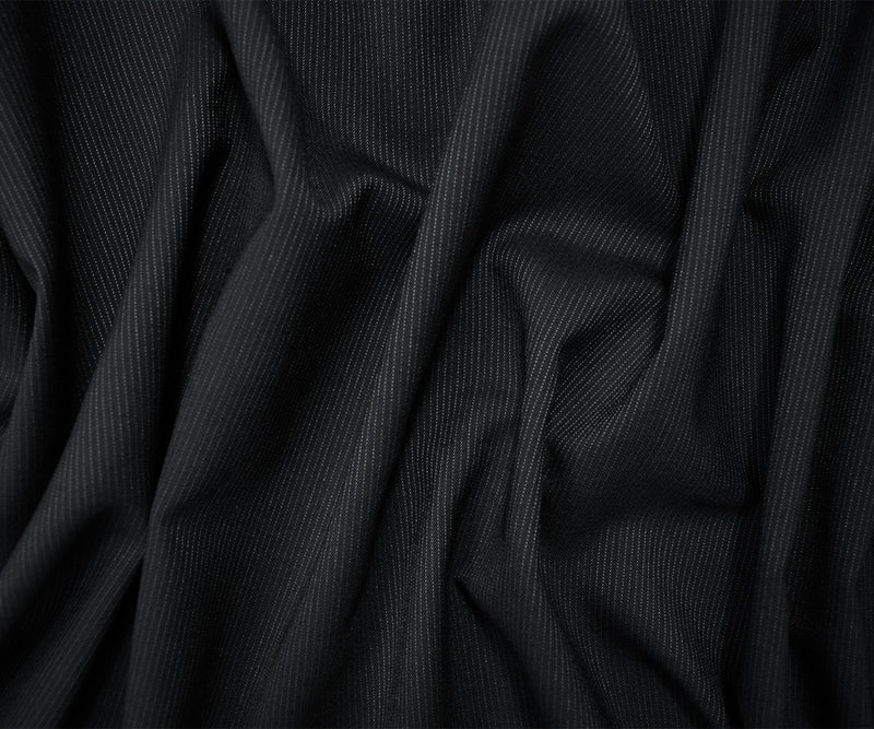 8 YD PC-Black-Gray Wool Rayon Stripe Woven Shirting Fabric