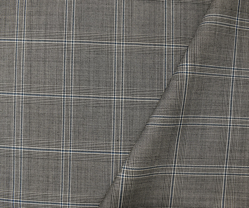 9 YD PC-Black-White-Blue Wool Poly Plaid Twill Woven Suiting Fabric