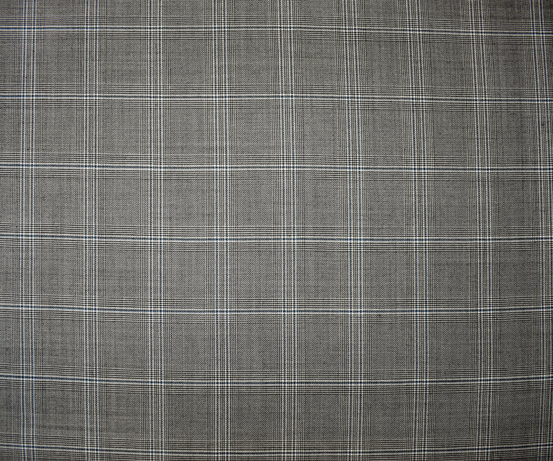 9 YD PC-Black-White-Blue Wool Poly Plaid Twill Woven Suiting Fabric