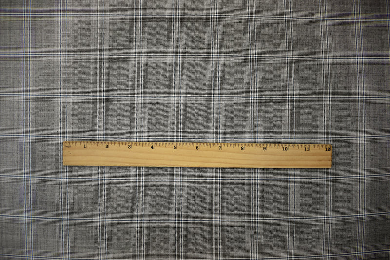 9 YD PC-Black-White-Blue Wool Poly Plaid Twill Woven Suiting Fabric