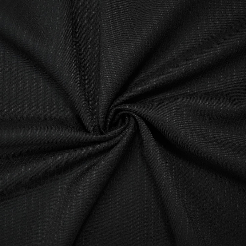 Black Wool Poly Stripe Twill Woven Suiting Fabric